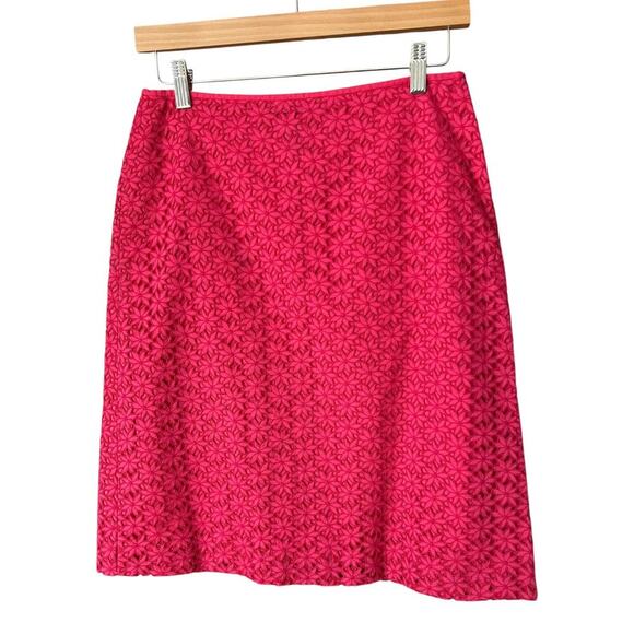 Ann Taylor Loft Barbiecore Hot Pink High Waisted Daisy Print Skirt Size 4 - Picture 1 of 5